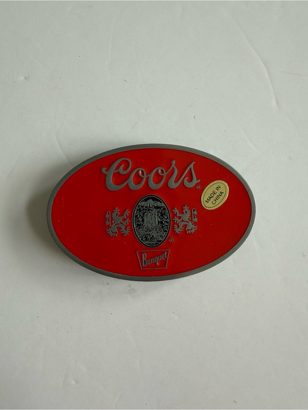 Coors Banquet Red Oval Logo Belt Buckle